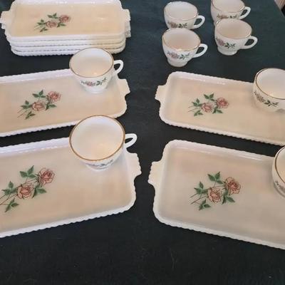 Anniversary Rose Anchor Hocking Snack Sets