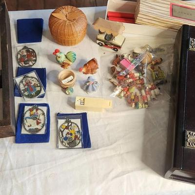 Miniature Wooden Japanese Toys, Miniature Germany Ornaments, Wood Display Shelf & Photo Book Box