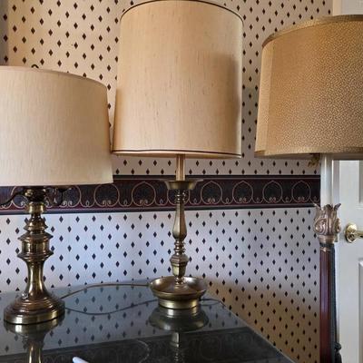 2 Brass Table Lamps And 1 Brass Floor Lamp