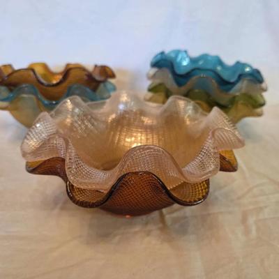 Vintage Italian Colony Waffle Glass Ruffled-Edge Bowls