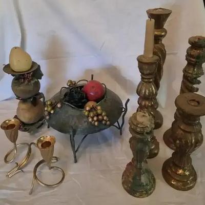 Vintage-Style Candle Holders & Decorative Bowl