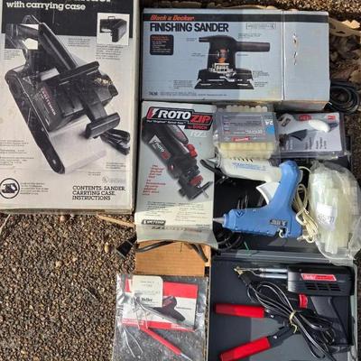  Craftsman 3 Inch Belt Sander, Finishing Sander, Bosch Rotozip, Weller Soldering Gun And Glue Guns