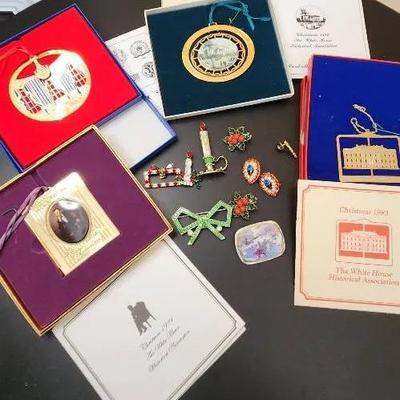 Vintage Holiday Brooches & The White House Holiday Ornaments 