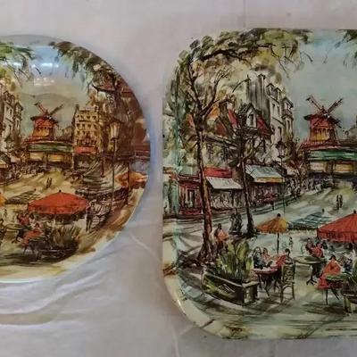 Vintage Dasher Decorated Ware Tin Trays featuring a Paris Street Scene