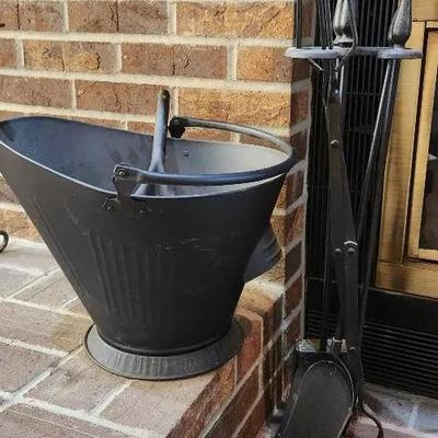 Cast Iron Fireplace Tools And Aluminum Bucket