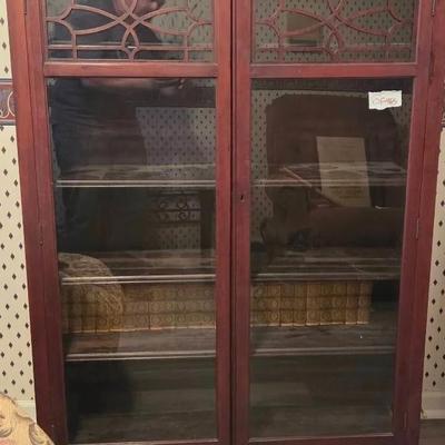 Vintage Mission Style Oak Glass Front Bookcase
