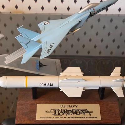 McDonnell Douglas F-15 Eagle Fighter Jet And Navy Harpoon Missile Models