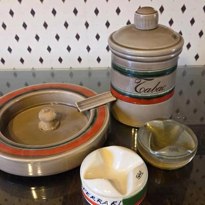 Vintage Baldelli Ceramic Tabacco Humidor And Ash Trays