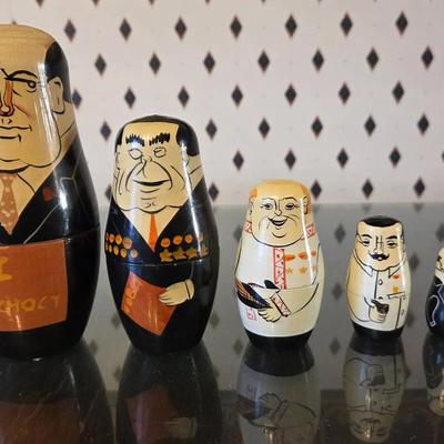 5 Pcs Vintage Hand-Painted Russian Political Leader Nesting Dolls