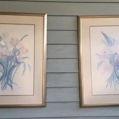 Pair of Framed Watercolor-style Floral Art Prints