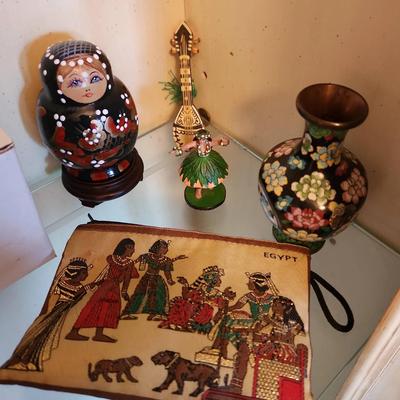 Nesting Doll, Vase, Small Hawaiian Figures, Small Pouch