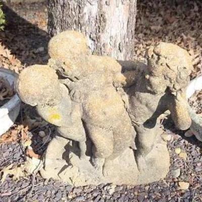 Cherubs Concrete Yard Decor, Two Flower Pots 