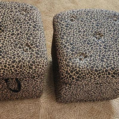 Two Cheetah Print Storage Ottomans 