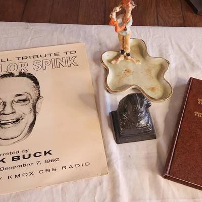 Taylor Spink, Spink The Mink Memorabilia And Ceramic Baseball Figurine 