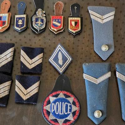 Vintage French Police Service Badges, Police Rank Stripes, Military Epaulettes And Patch