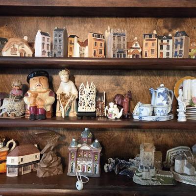 Philip Laureston Ceramic Miniature Houses, Vintage Porcelain And Other Collectibles With Cabinet 