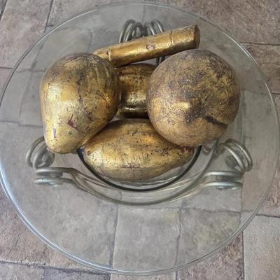 Goldish Color Decor With Glass Bowl & Stand