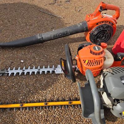 Gas Powered Hedge Trimmers And Leaf Blower, Echo ES-210, 20" Echo HC-252, Ryobi HT26
