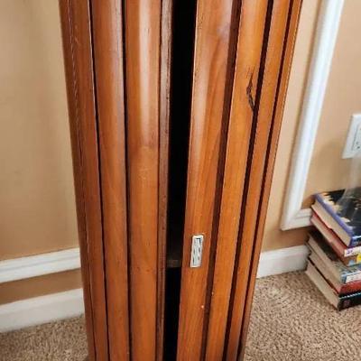 Cylinder Shaped Wood Table With Opening Door