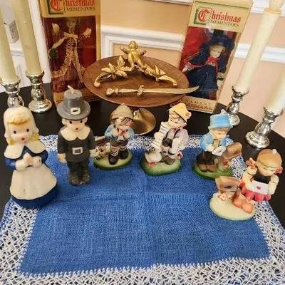 Brass Letter Opener, Assortment Of Small Figurines 