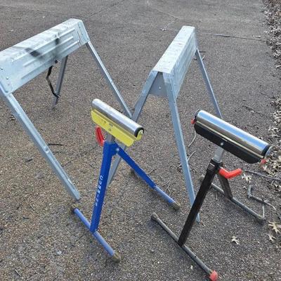 Two Saw Horses And 2 Single Roller Work Stands Craftsman And Cummins