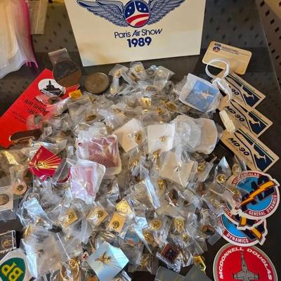 100s Of McDonnell Douglas Air Show Pins, Vintage Paris Air Show, F/A-18, A-12, MD11, MD80, MD90 Tags