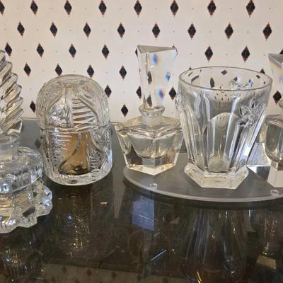 Cut Crystal And Glass Set And Perfume Bottles