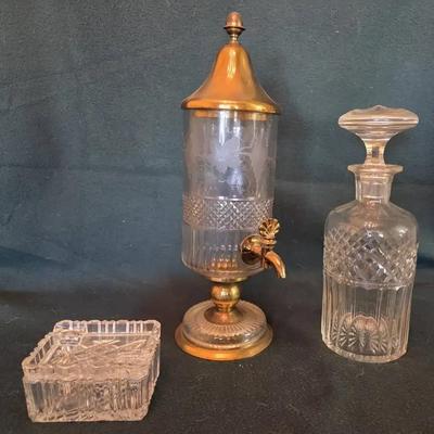 Belle Epoque Style Absinthe Fountain, Cut Crystal Decanter & a Vintage Cut Ash Tray 