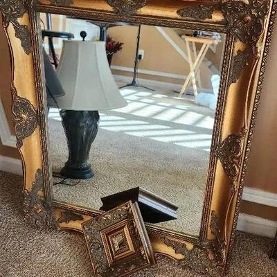 Two Gold Framed Mirrors, Large And Tiny