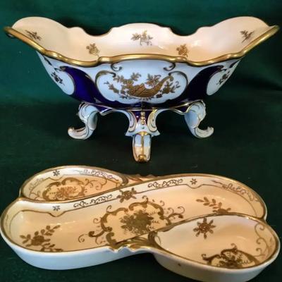 Vintage Porcelain Compote Bowl & Divided Serving Dish