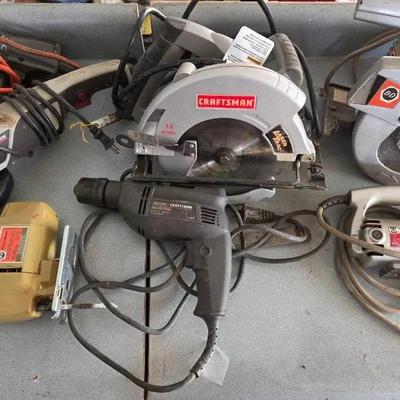 Craftsman Circular Saw, Task Force Angle Grinder, Black And Decker Jig Saw, Craftsman Drill