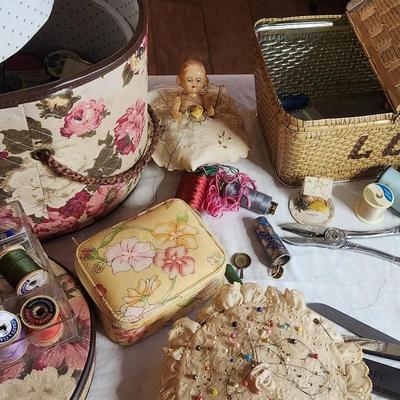 Vintage Sewing Supplies, Gingher Scissors, Japanese Finger Thimble