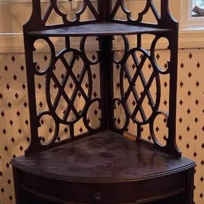 Angle Corner Wood Display Shelf With Drawer