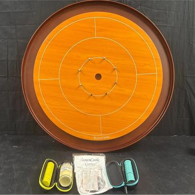Sale Photo Thumbnail #79: Brown Castle Games Crokinole Board Game Set … Round Wooden Board & Accessories