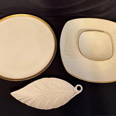 Sale Photo Thumbnail #53: Lenox Ivory Porcelain Serving Pieces With Gold Trim And Leaf Motif 