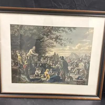 Sale Photo Thumbnail #80: Framed Vintage Art Print … “Stump Speaking” by George Caleb Bingham (After) … Wood Frame