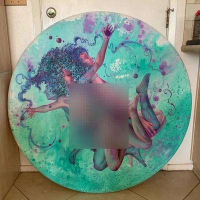 Circular Painting Of Colorful Trio By Sue Crawford