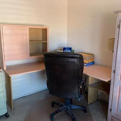 Corner Desk With Paper, Folders, Chair And Chair Mat
