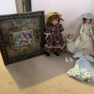 Collectible Dolls And Framed Print