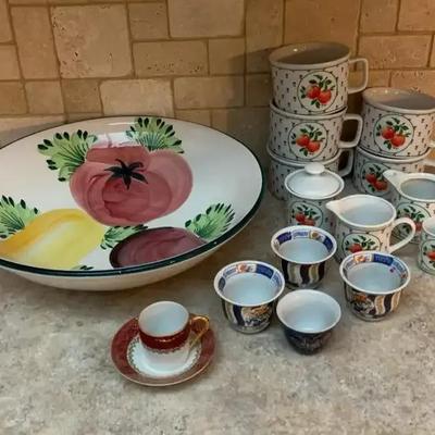 George Goode Tea Set, Large Serving Bowl, And Misc Cups