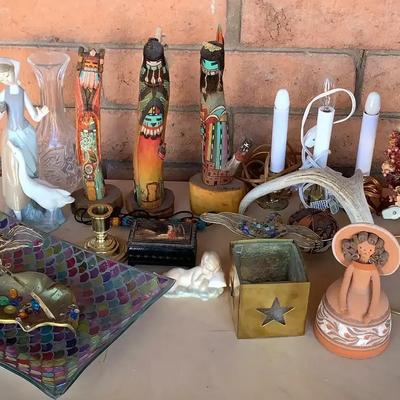 Lot Of Misc Decor, lladro, Southwest & Electric Candles