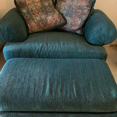 Big Green Chair With Foot Stool Used Rips And Scuffs 