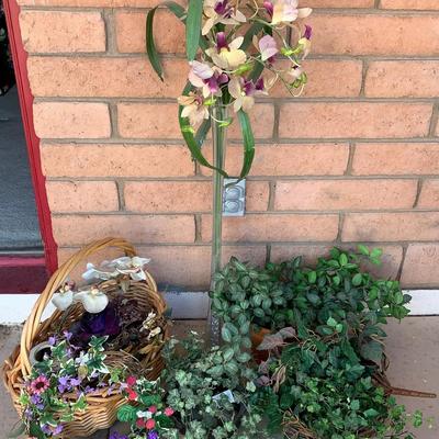 Lot Of Faux Plants With Small Pots And Basket 