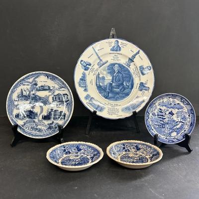 Antique And Vintage Blue And White China Plates With Kenton Ohio Souvenir 