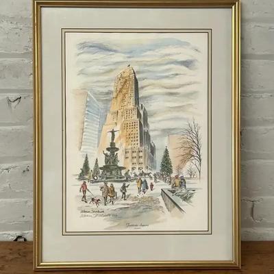 Warren Stitchtenoth Signed Print Of Fountain Square, Downtown Cincinnati