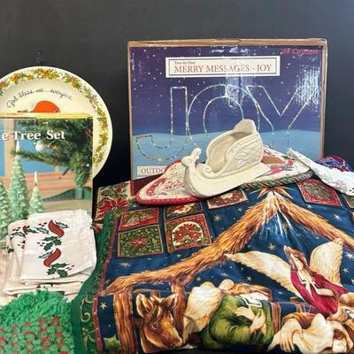 Holiday Decor With Joy Sign, Advent Calendar And Other Linens And More