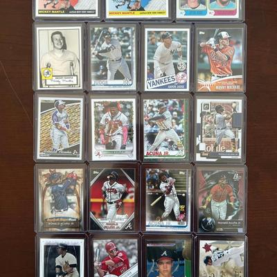 Baseball Cards. Mickey Mantle, Aaron Judge, Ronald Acuna Jr. Inserts, Trout, Jeter, Ichiro, and More