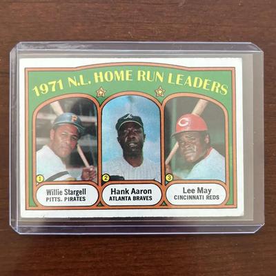 1972 Topps Baseball Card. NL Home Run Leaders. Hank Aaron, Willie Stargell, & Lee May. Card #89