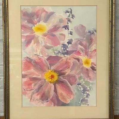 Ruth Ibold Mid Century Modern Floral Watercolor Painting 