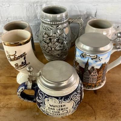 Vintage Ceramic/Pottery Beer Steins (6 Count)